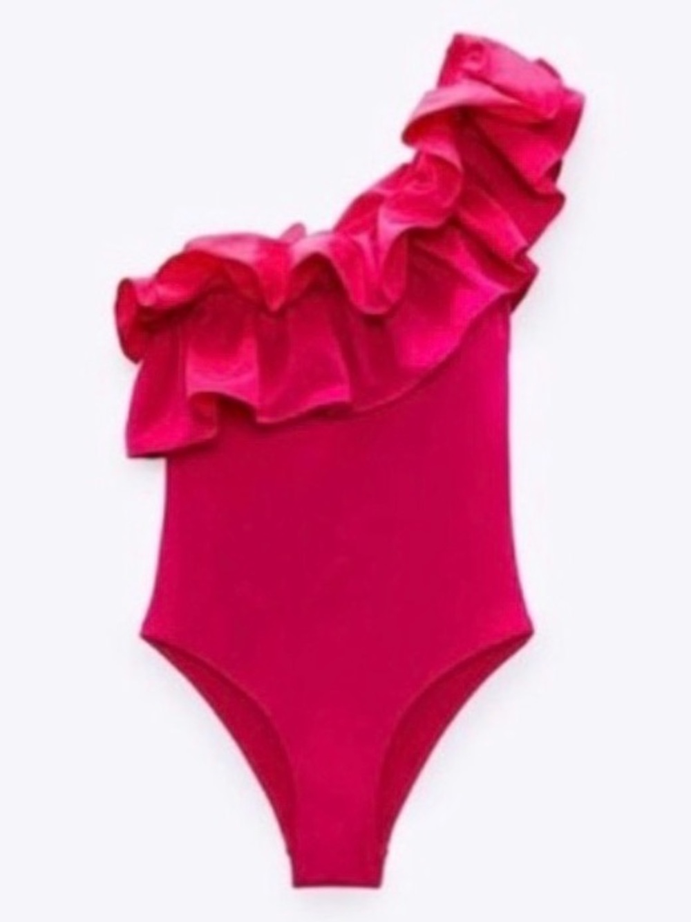 Zara Hot Pink One-Shoulder Ruffle One-Piece Swimsuit